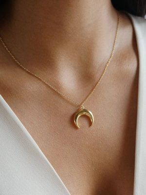 Gold Crescent Moon Pendant Necklace