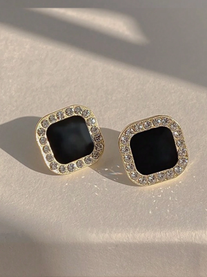 Black Onyx and Crystal Halo Stud Earrings