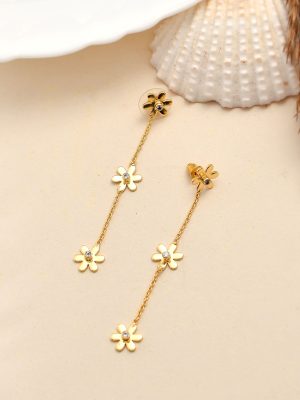 Gold Flower Chain Earrings