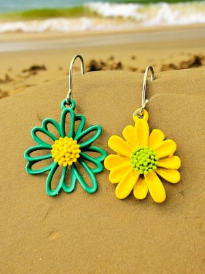 Contrast Color Floral Drop Earrings Green Yellow-03