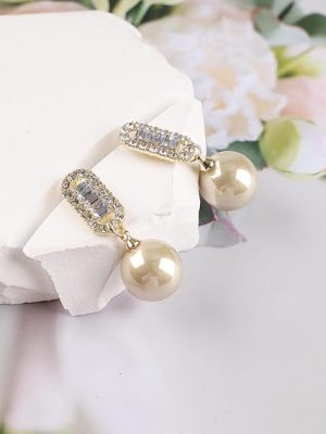 Gold Crystal and Pearl Statement Drop Earrings