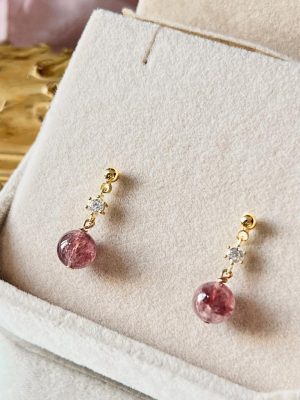 Pink Stone Dangle Earrings with Cubic Zirconia Accent