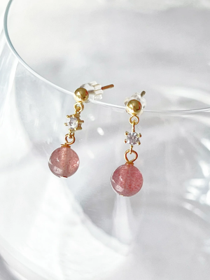 Pink Stone Dangle Earrings with Cubic Zirconia Accent-05