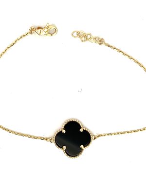 Gold Chain Bracelet with Black Clover Charm