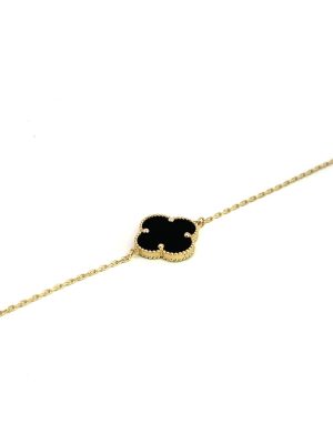 Gold Chain Bracelet with Black Clover Charm-05