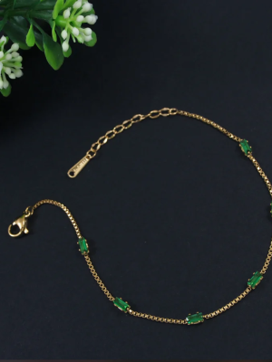 Gold Bracelet with Emerald Rhinestone Squares