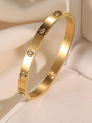 Women CZ Stone-Studded Kada Bracelet - Gold