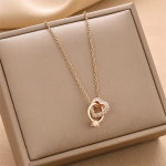 NE-10 Interlocked Heart Ring Design Pendant Necklace