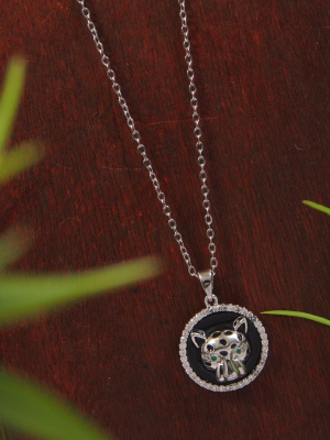 NE-30 Silver Tiger Face Pendent Chain Necklace