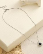 NE-31 Unisex Silver Square Pendant Necklace