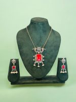 Red Stone Pendent Oxidise Necklace Set