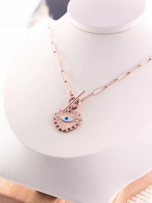 NE-19 Evil Eye Under Heart With Toggle Lock Shape Neckalce