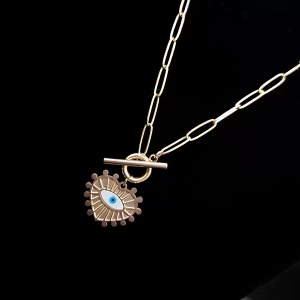 NE-19 Evil Eye Under Heart With Toggle Lock Shape Neckalce