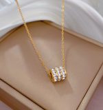 NE-187 Gold CZ-Studded Pendant With Chain Necklace