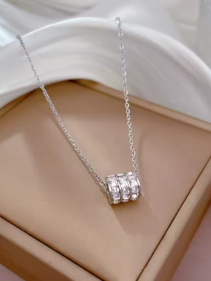 NE-188 Silver CZ-Studded Pendant With Chain Necklace