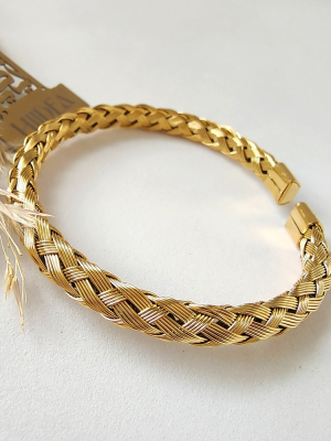 BR-210 Gold Cable Wire Cuff Kada Bracelet For Men and Women
