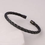 BR-211 Black Cable Wire Cuff Kada Bracelet For Men
