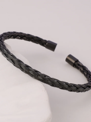 BR-211 Black Cable Wire Cuff Kada Bracelet For Men