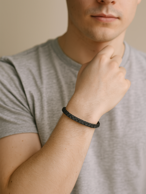 BR-211 Black Cable Wire Cuff Kada Bracelet For Men