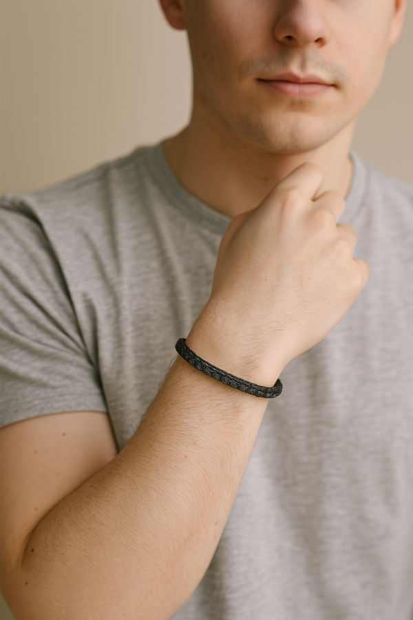 BR-211 Black Cable Wire Cuff Kada Bracelet For Men