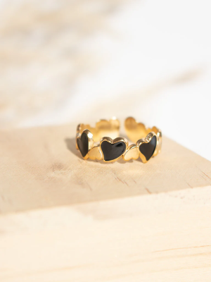 FR-213 Gold Plated Black Dual Heart Ring