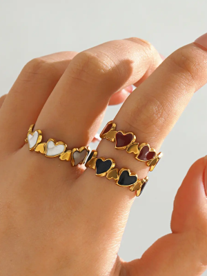FR-213 Gold Plated Black Dual Heart Ring-02
