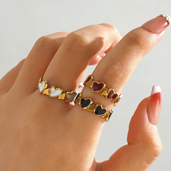 FR-213 Gold Plated Black Dual Heart Ring