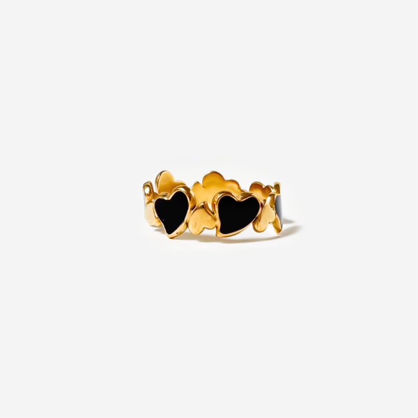 FR-213 Gold Plated Black Dual Heart Ring