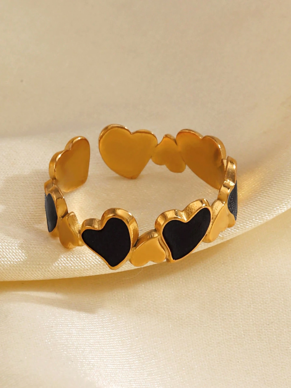 FR-213 Gold Plated Black Dual Heart Ring