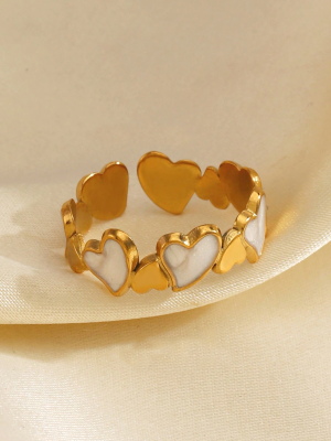 FR-214 Gold Plated White Dual Heart Ring