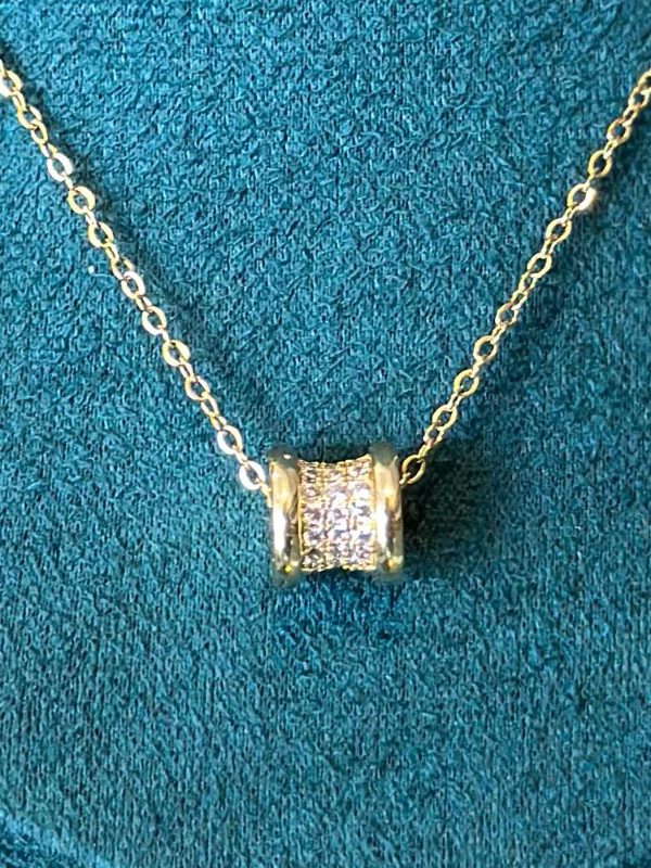 NE-148 Pendant Necklace with Crystal-Embellished Barrel Charm