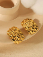 Woven Gold Statement Studs Earrings