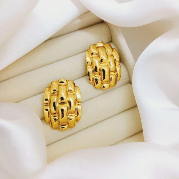 Woven Gold Statement Studs Earrings