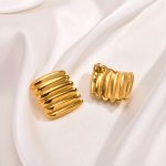 Bold Ribbed Gold Statement Earrings