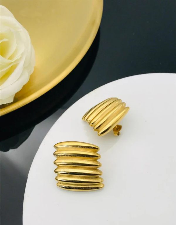 Bold Ribbed Gold Statement Earrings