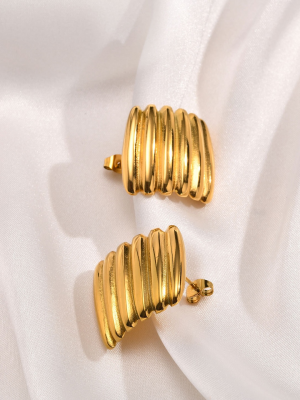 Bold Ribbed Gold Statement Earrings