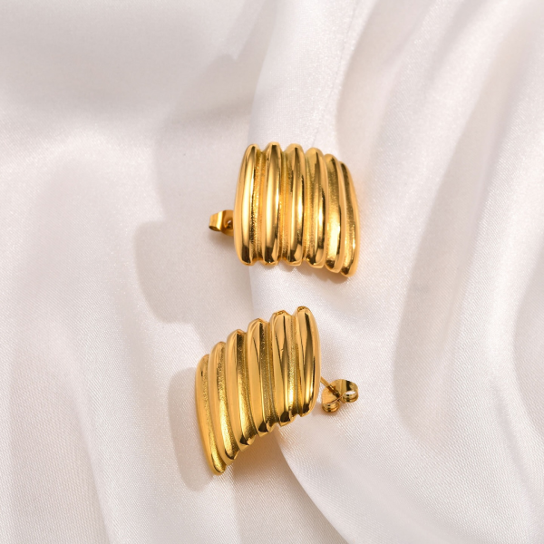 Bold Ribbed Gold Statement Earrings