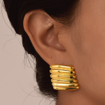 Bold Ribbed Gold Statement Earrings