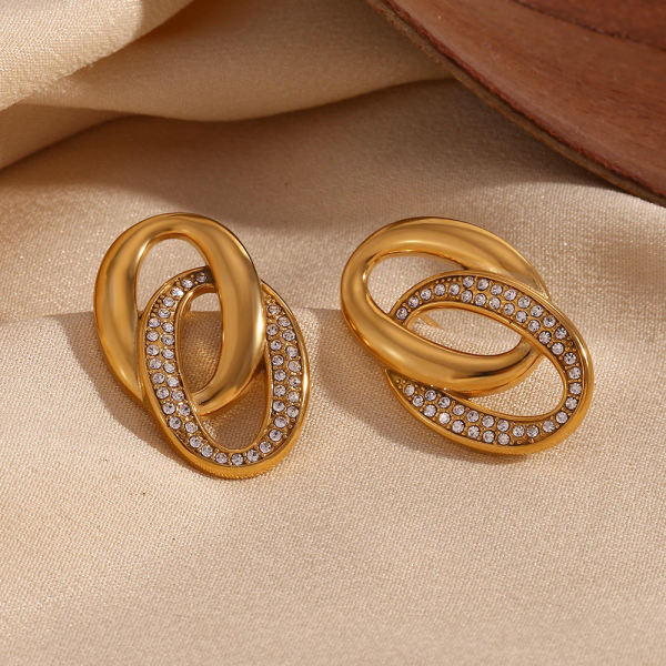 Gold Plated Intertwined Zircon Studs Earrings