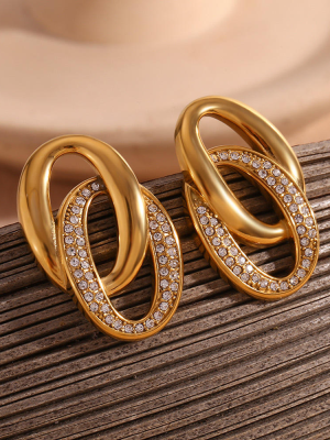 Gold Plated Intertwined Zircon Studs Earrings