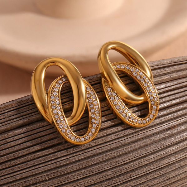 Gold Plated Intertwined Zircon Studs Earrings