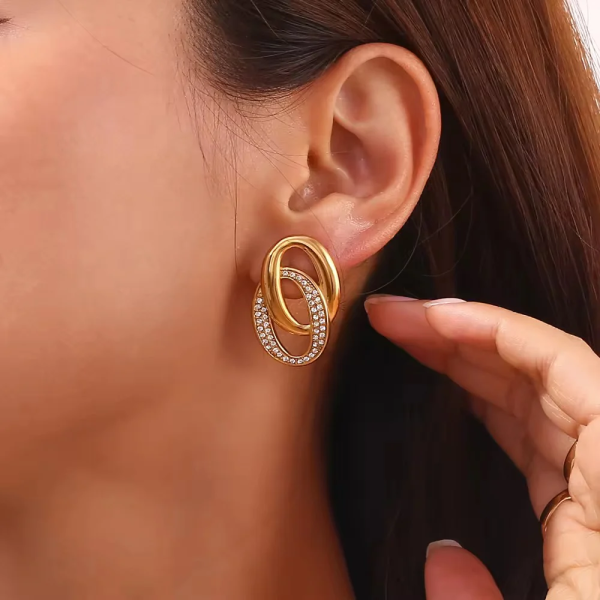 Gold Plated Intertwined Zircon Studs Earrings
