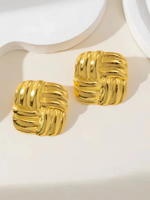 Square Textured Stud Earrings