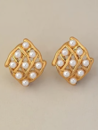 Golden Mesh Pearl Stud Earrings