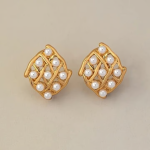 Golden Mesh Pearl Stud Earrings