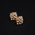 Golden Mesh Pearl Stud Earrings