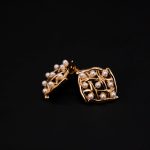 Golden Mesh Pearl Stud Earrings