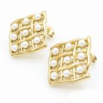 Golden Mesh Pearl Stud Earrings