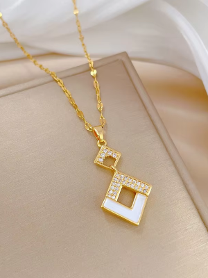 Geometric Diamond Pendant Gold Necklace