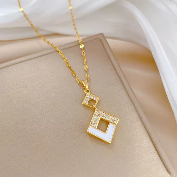 Geometric Diamond Pendant Gold Necklace